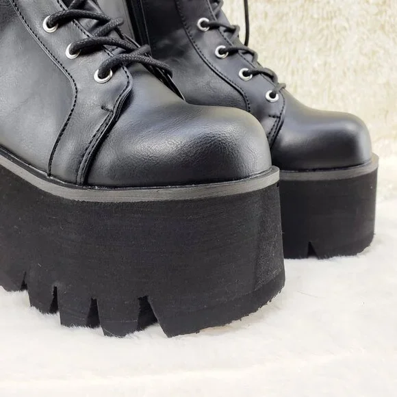 Ashes Black Matte Platform Goth Punk Mid Calf Combat Boots - Picture 3 of 14